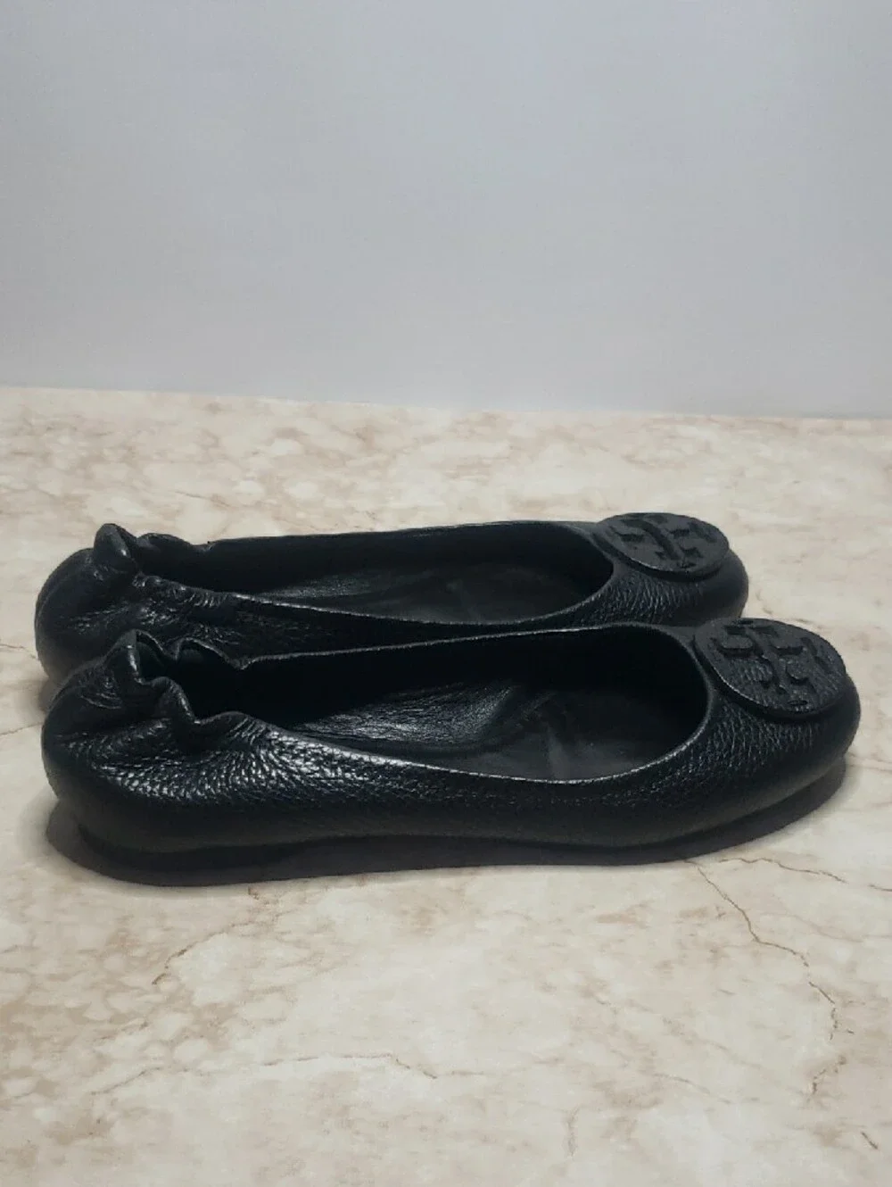 Tory Burch Black Leather Ballet Flats with Logo Medallion 8